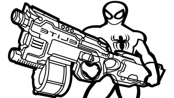 Kolorowanka: Spider-Man z pistoletem - Świetna zabawa dla dzieci i dorosłych kolorowanka do druku